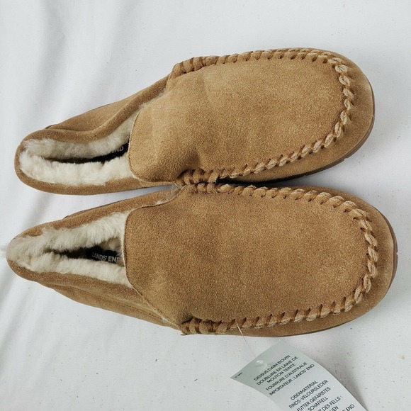 Lands End Mens Suede Leather Moccasin Slippers NWT - Picture 2 of 12